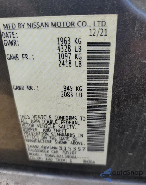 2022 Nissan Altima S from USA, damaged, VIN 1N4BL4BV3NN315357